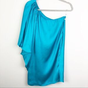 CACHE | Turquoise One Shoulder Draped Mini Dress Women’s Size 2